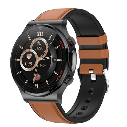 E300 1.32 Inch Screen Leather Watch Strap Smart Health Watch Supports Body Temperature Monitoring, ECG monitoring blood pressure(Brown) - Smart Wear by buy2fix | Online Shopping UK | buy2fix