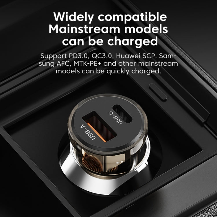 C12P 48W USB + Type-C Dual Port Transparent Mini Car Charger(Black) - In Car by buy2fix | Online Shopping UK | buy2fix