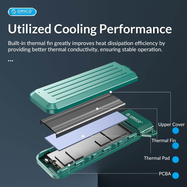 ORICO MM2C3-GR USB3.1 Gen1 Type-C 6Gbps M.2 SATA SSD Enclosure(Green) - External Solid State Drives by ORICO | Online Shopping UK | buy2fix