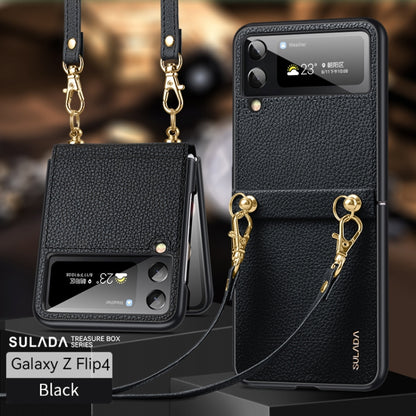 For Samsung Galaxy Z Flip4 SULADA Litchi Texture Leather + TPU Phone Case with Strap(Black) - Galaxy Z Flip4 5G Cases by SULADA | Online Shopping UK | buy2fix