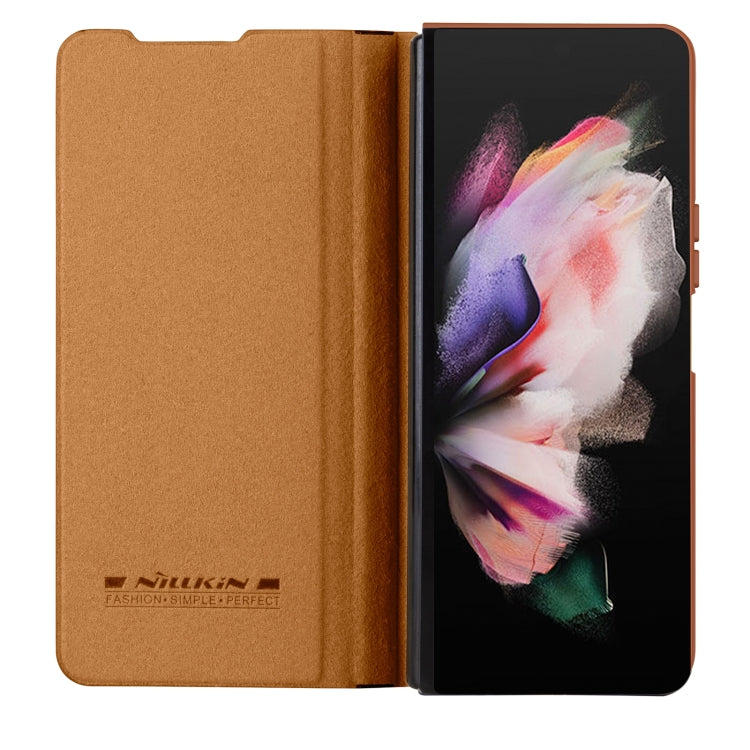 For Samsung Galaxy Z Fold4 5G NILLKIN QIN Series Pro Sliding Camera Cover Design Leather Phone Case(Brown) - Galaxy Z Fold4 5G Cases by NILLKIN | Online Shopping UK | buy2fix