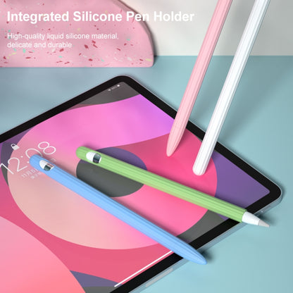 3 in 1 Striped Liquid Silicone Stylus Case with Two Tip Caps For Apple Pencil 2(Grey) - Pencil Accessories by buy2fix | Online Shopping UK | buy2fix