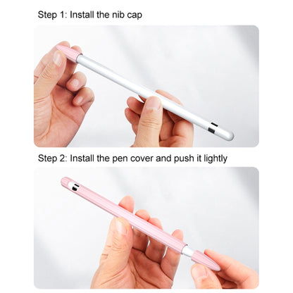 3 in 1 Striped Liquid Silicone Stylus Case with Two Tip Caps For Apple Pencil 2(Grey) - Pencil Accessories by buy2fix | Online Shopping UK | buy2fix