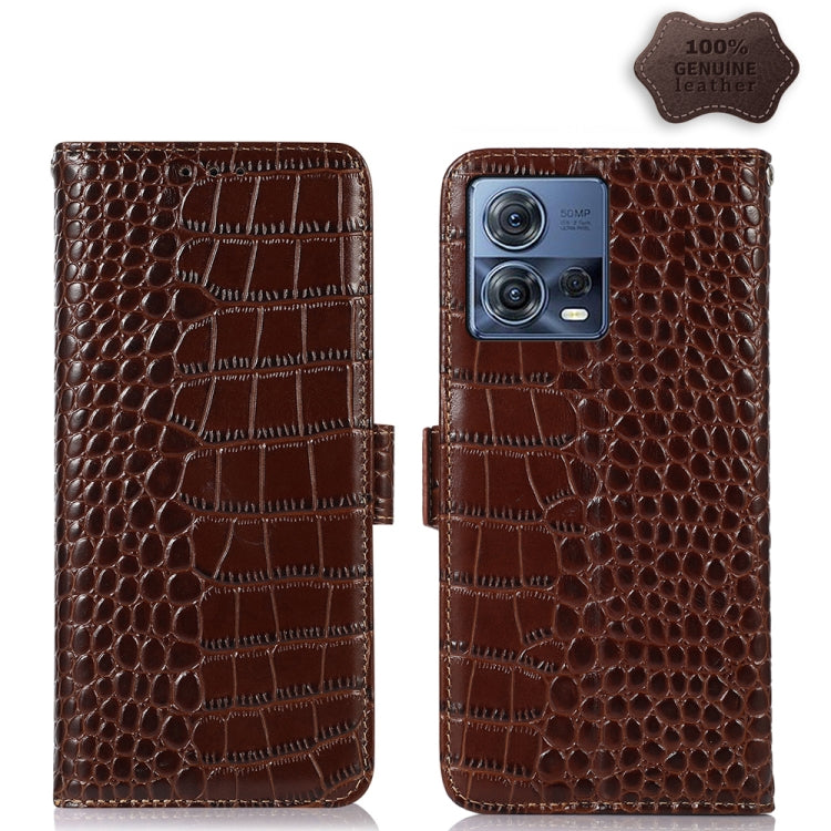 For Motorola Moto S30 Pro Crocodile Top Layer Cowhide Leather Phone Case(Brown) - Motorola Cases by buy2fix | Online Shopping UK | buy2fix