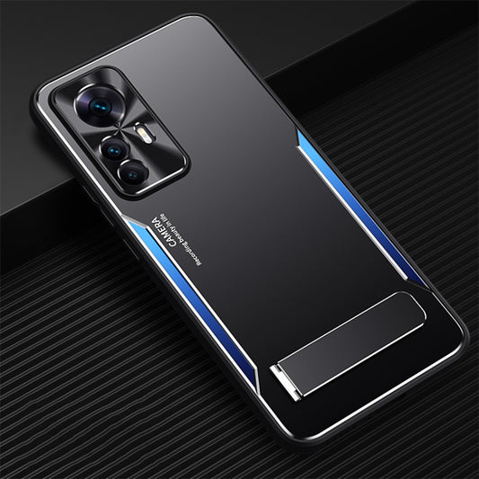 For Xiaomi Redmi K50 Ultra / 12T / 12T Pro Blade Series TPU + Titanium Alloy with Holder Phone Case(Black Blue) - Xiaomi Cases by buy2fix | Online Shopping UK | buy2fix