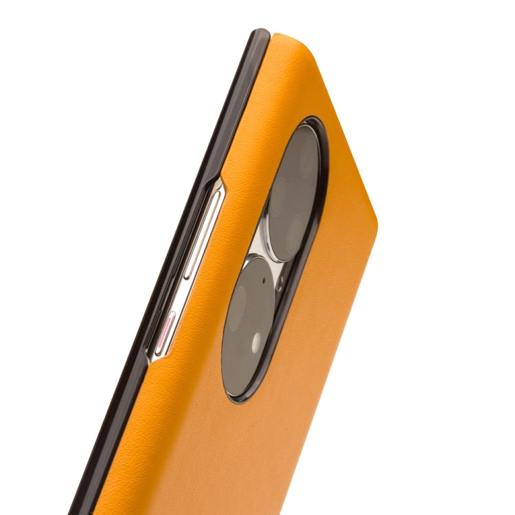 For Huawei P50 Pro QIALINO Magnetic Side Window View Genuine Leather Smart Phone Case(Orange) - Huawei Cases by QIALINO | Online Shopping UK | buy2fix