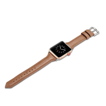 For Apple Watch 5/4 44mm & 3/2/1 42mm Thin Leather Watch Band(Brown) - Smart Wear by buy2fix | Online Shopping UK | buy2fix