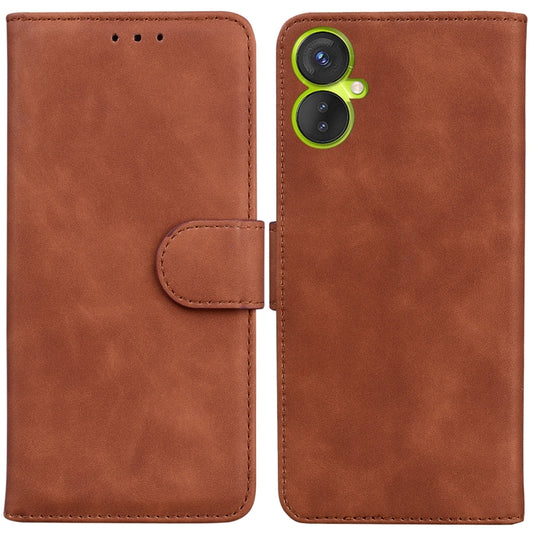 For Tecno Camon 19 Neo Skin Feel Pure Color Flip Leather Phone Case(Brown) - Tecno Cases by buy2fix | Online Shopping UK | buy2fix