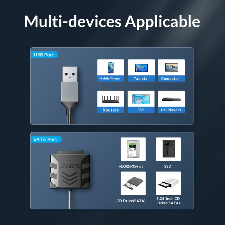 ORICO UTS1 USB 3.0 2.5-inch SATA HDD Adapter with 12V 2A Power Adapter, Cable Length:0.3m(EU Plug) - USB to IDE / SATA by ORICO | Online Shopping UK | buy2fix