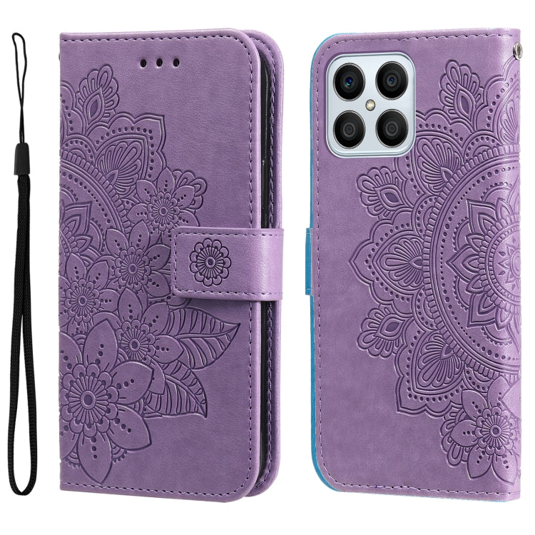 For Honor X8 5G / X6 7-petal Flowers Embossing Leather Phone Case(Light Purple) - Honor Cases by buy2fix | Online Shopping UK | buy2fix