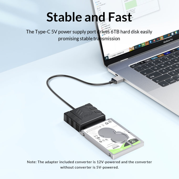 ORICO UTS1 Type-C / USB-C USB 3.0 2.5-inch SATA HDD Adapter with 12V 2A Power Adapter, Cable Length:0.5m(EU Plug) - USB to IDE / SATA by ORICO | Online Shopping UK | buy2fix