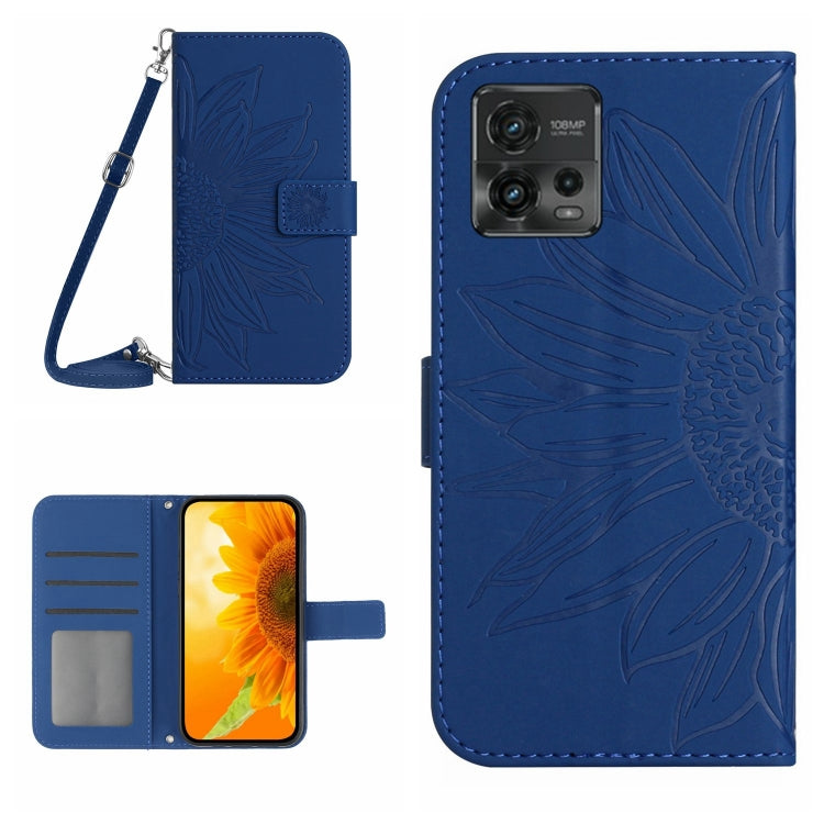 For Motorola Moto G72 5G Skin Feel Sun Flower Pattern Flip Leather Phone Case with Lanyard(Dark Blue) - Motorola Cases by buy2fix | Online Shopping UK | buy2fix