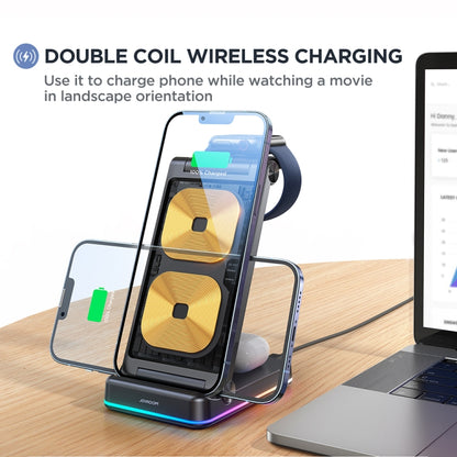 JOYROOM JR-WQN01 15W 3 in 1 Foldable Wireless Charger(Black) - Wireless Charger by JOYROOM | Online Shopping UK | buy2fix