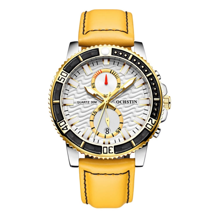 Ochstin 6045A Multifunctional Quartz Luminous Genuine Leather Men Watch(Gold+Yellow) - Leather Strap Watches by OCHSTIN | Online Shopping UK | buy2fix