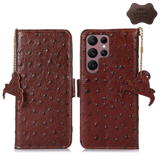 For Samsung Galaxy S23 Ultra 5G Ostrich Pattern Genuine Leather RFID Phone Case(Coffee) - Galaxy S23 Ultra 5G Cases by buy2fix | Online Shopping UK | buy2fix