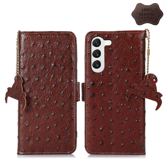 For Samsung Galaxy S22+ 5G Ostrich Pattern Genuine Leather RFID Phone Case(Coffee) - Galaxy S22+ 5G Cases by buy2fix | Online Shopping UK | buy2fix