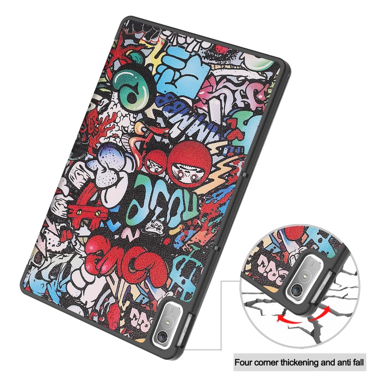 For Lenovo Tab P11 Gen 2 Custer Painted 3-Fold Holder Leather Smart Tablet Case(Graffiti) - For Lenovo by buy2fix | Online Shopping UK | buy2fix