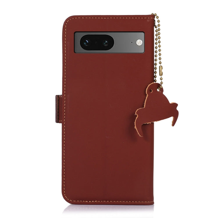 For Google Pixel 7 Genuine Leather Magnetic RFID Leather Phone Case(Coffee) - Google Cases by buy2fix | Online Shopping UK | buy2fix