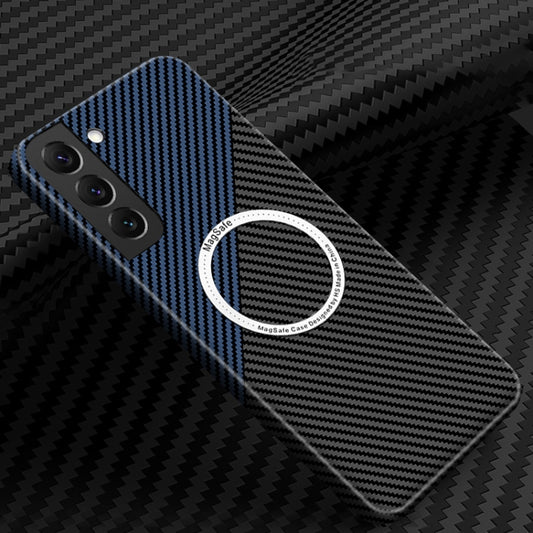 For Samsung Galaxy S23 5G Carbon Fiber Texture MagSafe Magnetic Phone Case(Black Blue) - Galaxy S23 5G Cases by buy2fix | Online Shopping UK | buy2fix