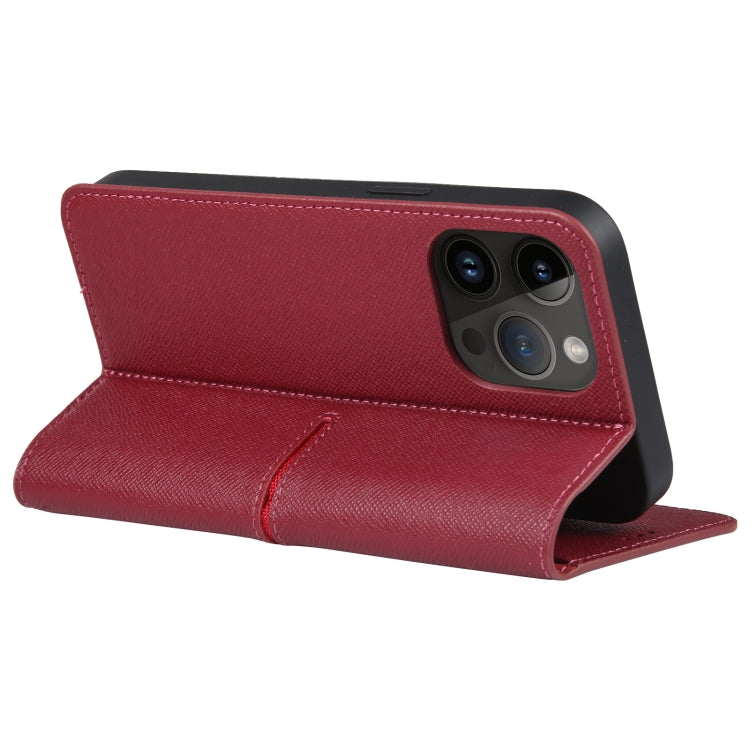 For iPhone 14 Pro GEBEI Top-grain Horizontal Flip Leather Phone Case(Wine Red) - iPhone 14 Pro Cases by GEBEI | Online Shopping UK | buy2fix