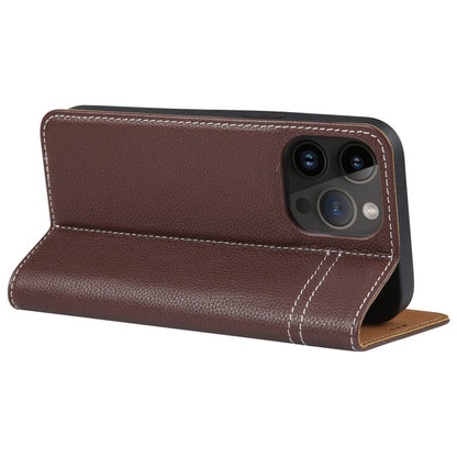 For iPhone 14 Pro Max GEBEI Top-grain Horizontal Flip Leather Phone Case(Brown) - iPhone 14 Pro Max Cases by GEBEI | Online Shopping UK | buy2fix