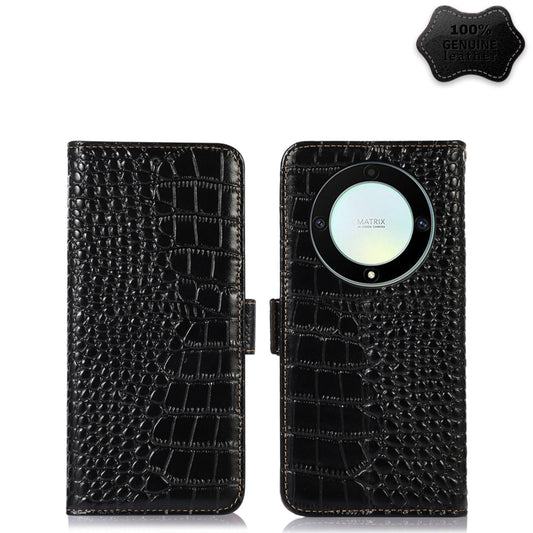 For Honor X9a/X40 5G Crocodile Top Layer Cowhide Leather Phone Case(Black) - Honor Cases by buy2fix | Online Shopping UK | buy2fix