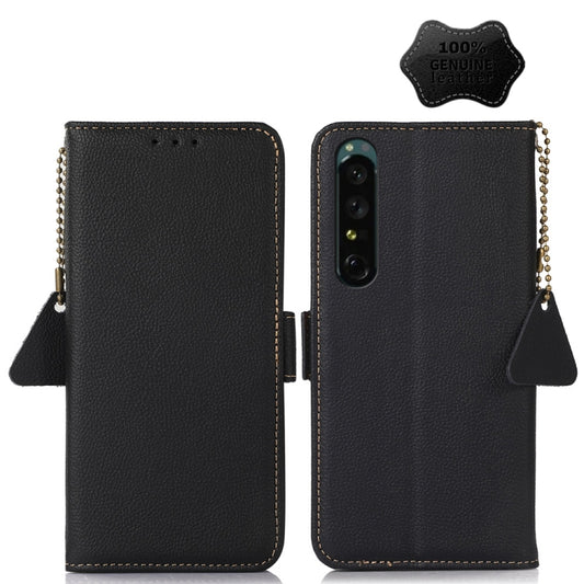 For Sony Xperia 1 IV Side-Magnetic TJ Genuine Leather RFID Phone Case(Black) - Sony Cases by buy2fix | Online Shopping UK | buy2fix