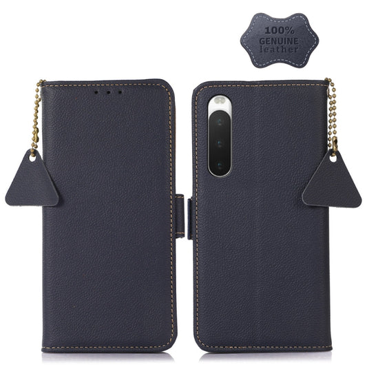 For Sony Xperia 10 IV Side-Magnetic TJ Genuine Leather RFID Phone Case(Blue) - Sony Cases by buy2fix | Online Shopping UK | buy2fix