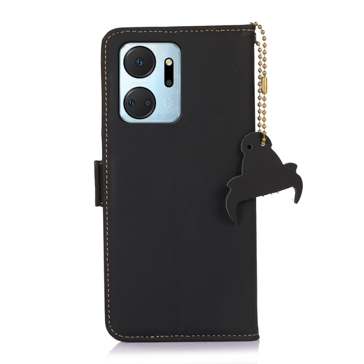 For Honor X7a 4G Genuine Leather Magnetic RFID Leather Phone Case(Black) - Honor Cases by buy2fix | Online Shopping UK | buy2fix