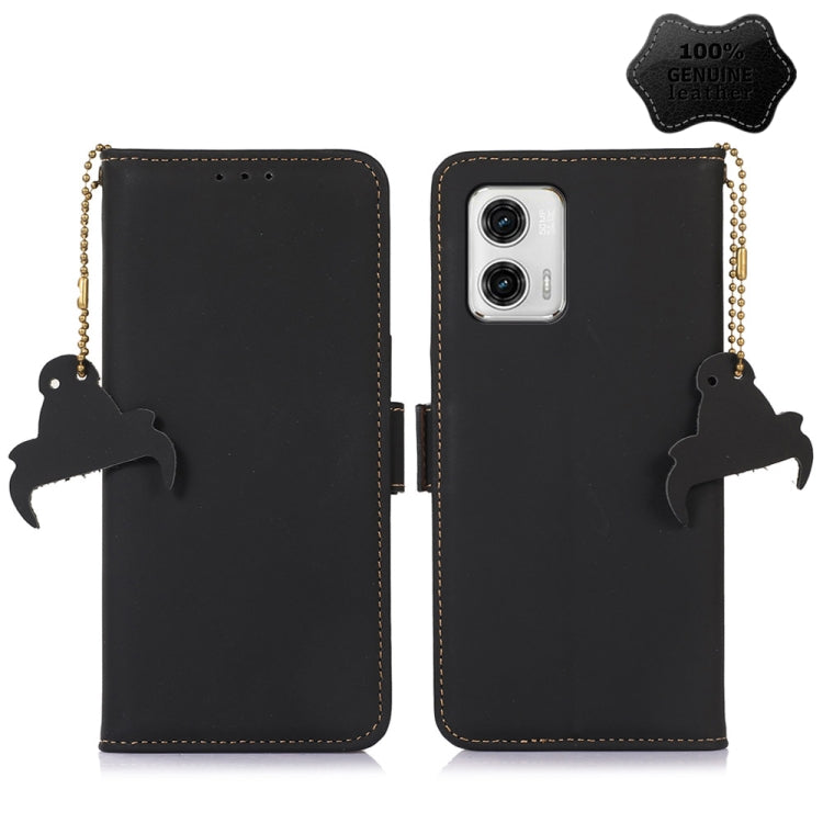 For Motorola Moto G73 5G Genuine Leather Magnetic RFID Leather Phone Case(Black) - Motorola Cases by buy2fix | Online Shopping UK | buy2fix