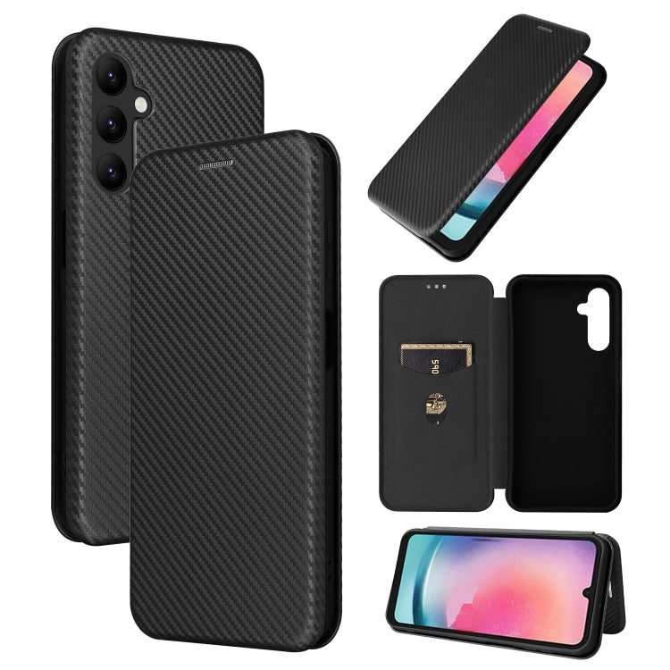 For Samsung Galaxy A24 4G Carbon Fiber Texture Flip Leather Phone Case(Black) - Galaxy Phone Cases by buy2fix | Online Shopping UK | buy2fix