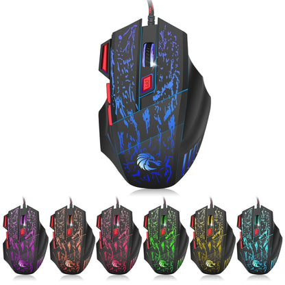 HXSJ H300 7 Keys Flowing Water Crack Colorful Luminous Wired Gaming Mouse(Black) - Wired Mice by HXSJ | Online Shopping UK | buy2fix