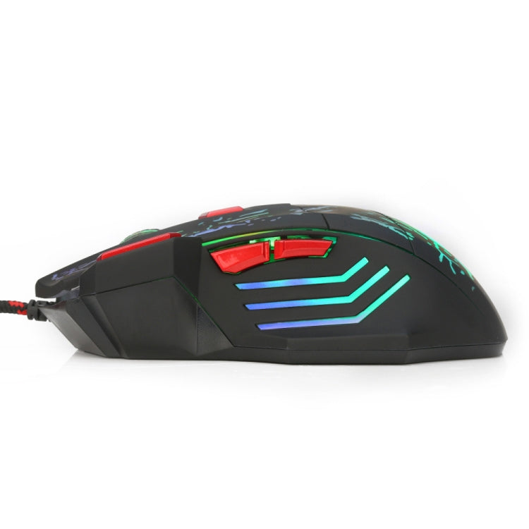 HXSJ H300 7 Keys Flowing Water Crack Colorful Luminous Wired Gaming Mouse(Black) - Wired Mice by HXSJ | Online Shopping UK | buy2fix