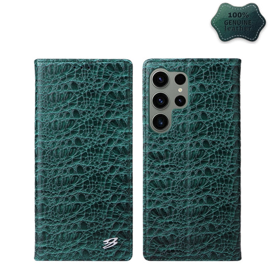 For Samsung Galaxy S23 Ultra 5G Fierre Shann Crocodile Texture Magnetic Genuine Leather Phone Case(Green) - Galaxy S23 Ultra 5G Cases by FIERRE SHANN | Online Shopping UK | buy2fix