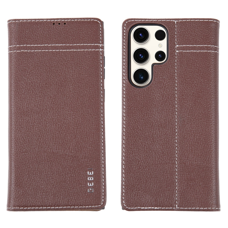 For Samsung Galaxy S23 Ultra 5G GEBEI Top-grain Horizontal Flip Leather Phone Case(Brown) -  by GEBEI | Online Shopping UK | buy2fix