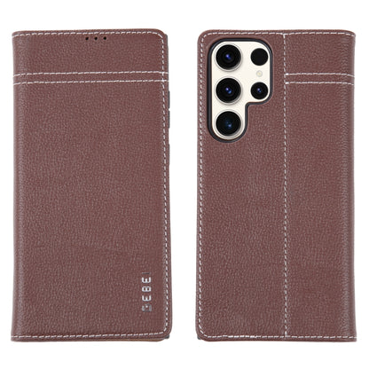 For Samsung Galaxy S23 Ultra 5G GEBEI Top-grain Horizontal Flip Leather Phone Case(Brown) -  by GEBEI | Online Shopping UK | buy2fix