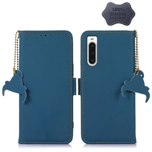 For Sony Xperia 10 V Genuine Leather Magnetic RFID Leather Phone Case(Blue) - Sony Cases by buy2fix | Online Shopping UK | buy2fix