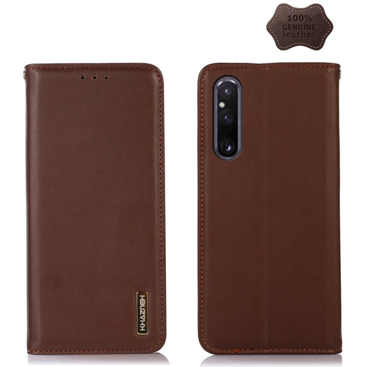 For Sony Xperia 1 V KHAZNEH Nappa Top Layer Cowhide Leather Phone Case(Brown) - Sony Cases by buy2fix | Online Shopping UK | buy2fix