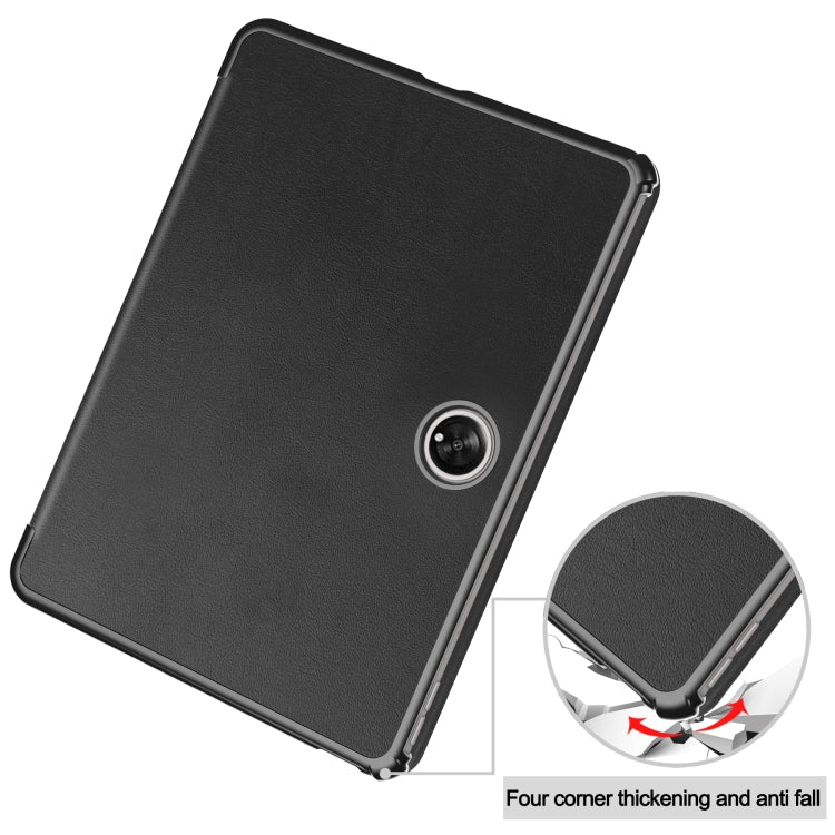 For OnePlus Pad Custer Pure Color 3-Fold Holder Smart Leather Tablet Case(Black) - Others by buy2fix | Online Shopping UK | buy2fix