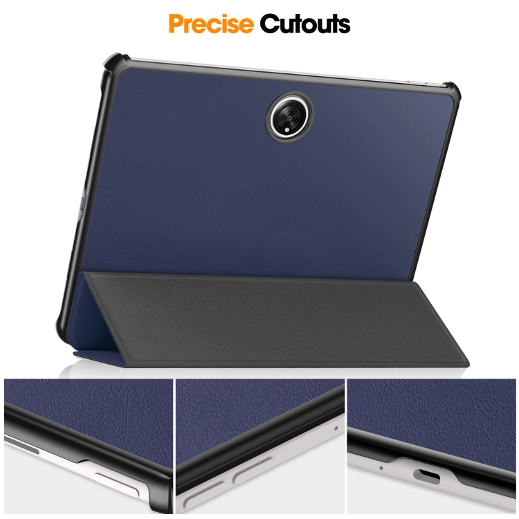 For OnePlus Pad Custer Pure Color 3-Fold Holder Smart Leather Tablet Case(Dark Blue) - Others by buy2fix | Online Shopping UK | buy2fix