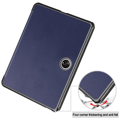 For OnePlus Pad Custer Pure Color 3-Fold Holder Smart Leather Tablet Case(Dark Blue) - Others by buy2fix | Online Shopping UK | buy2fix
