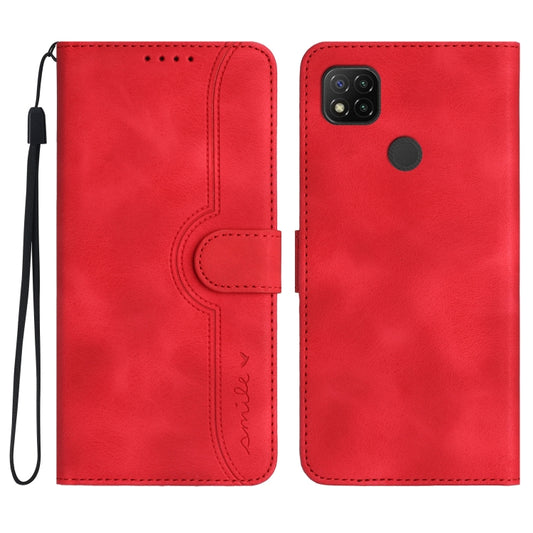 For Xiaomi Redmi 9C/9C NFC/Poco C3 Heart Pattern Skin Feel Leather Phone Case(Red) - Xiaomi Cases by buy2fix | Online Shopping UK | buy2fix