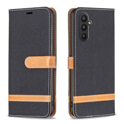 For Samsung Galaxy A24 4G Color Block Denim Texture Leather Phone Case(Black) - Galaxy Phone Cases by buy2fix | Online Shopping UK | buy2fix