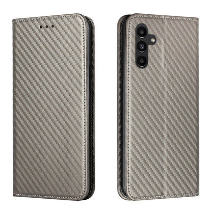 For Samsung Galaxy A24 4G Carbon Fiber Texture Magnetic Flip Leather Phone Case(Grey) - Galaxy Phone Cases by buy2fix | Online Shopping UK | buy2fix