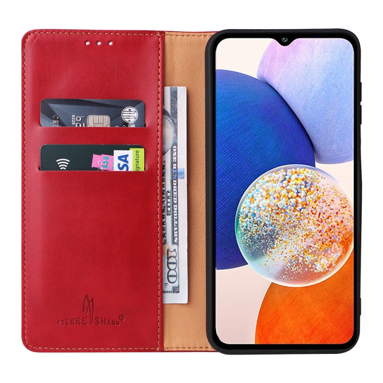 For Samsung Galaxy A14 5G Fierre Shann PU Genuine Leather Texture Leather Phone Case(Red) - Galaxy Phone Cases by FIERRE SHANN | Online Shopping UK | buy2fix