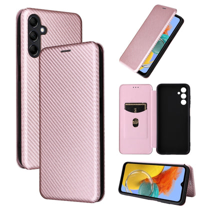 For Samsung Galaxy M14 5G Global Carbon Fiber Texture Flip Leather Phone Case(Pink) - Galaxy Phone Cases by buy2fix | Online Shopping UK | buy2fix