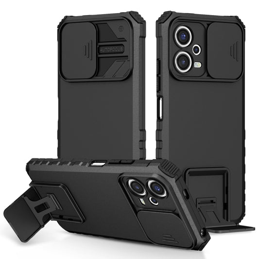 For Xiaomi Redmi Note 12 5G / Poco X5 Stereoscopic Holder Sliding Camshield Phone Case(Black) - Note 12 Cases by buy2fix | Online Shopping UK | buy2fix
