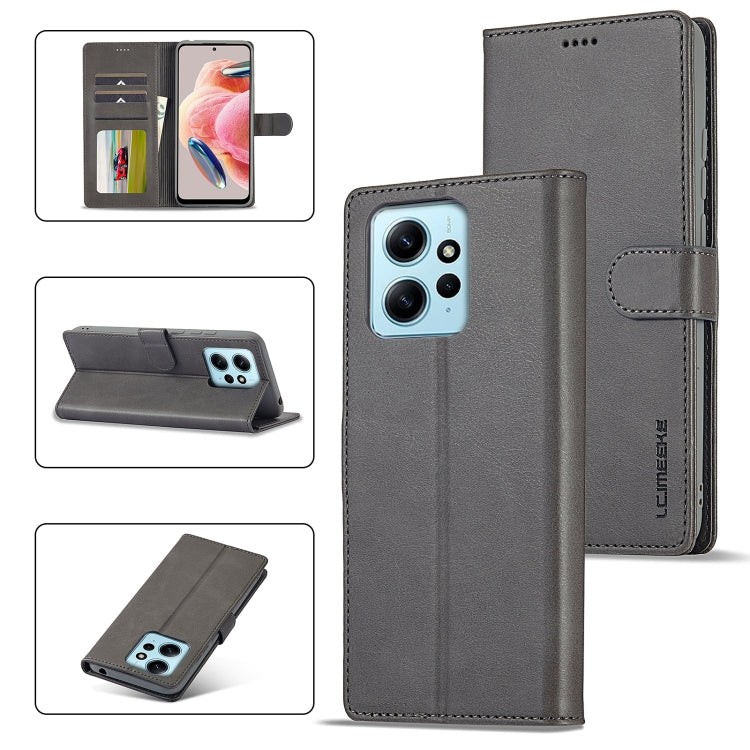 For Xiaomi Redmi Note 12 4G Global LC.IMEEKE Calf Texture Leather Phone Case(Grey) - Note 12 Cases by LC.IMEEKE | Online Shopping UK | buy2fix