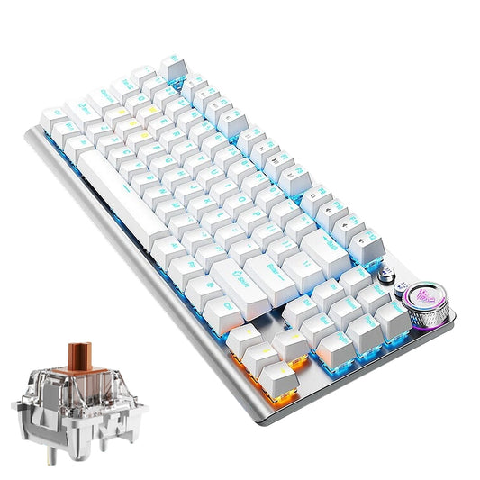 AULA F3001 Backlit 87 Keys Wired/Wireless/Bluetooth Three Model Mechanical Gaming Keyboard(Silver White Tea Shaft) -  by AULA | Online Shopping UK | buy2fix