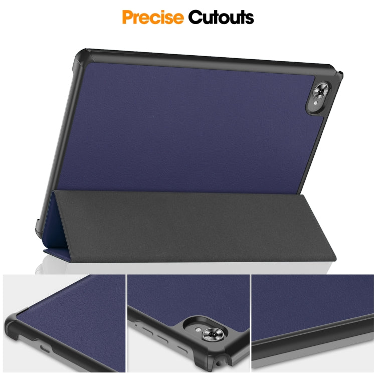 For Teclast M40 Plus Custer Pure Color 3-Fold Holder Leather Tablet Case(Dark Blue) - Teclast by buy2fix | Online Shopping UK | buy2fix